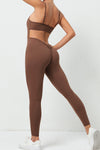 PACK2631200-P1017-1, Coffee Cut Out Backless Skinny Fit Active Jumpsuit
