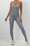 PACK2631200-P3011-1, Medium Grey Cut Out Backless Skinny Fit Active Jumpsuit