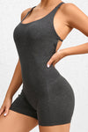 PACK2631198-P2-1, Black Solid Ruched Criss Cross Backless Workout Romper