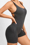 PACK2631198-P2-1, Black Solid Ruched Criss Cross Backless Workout Romper