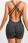 PACK2631198-P2-1, Black Solid Ruched Criss Cross Backless Workout Romper