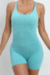 PACK2631198-P1009-1, Mint Green Solid Ruched Criss Cross Backless Workout Romper
