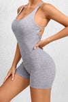 PACK2631198-P1011-1, Light Grey Solid Ruched Criss Cross Backless Workout Romper