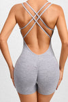 PACK2631198-P1011-1, Light Grey Solid Ruched Criss Cross Backless Workout Romper