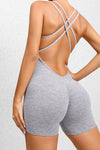 PACK2631198-P1011-1, Light Grey Solid Ruched Criss Cross Backless Workout Romper