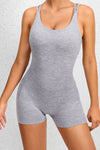 PACK2631198-P1011-1, Light Grey Solid Ruched Criss Cross Backless Workout Romper