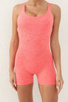 PACK2631198-P14-1, Orange Solid Ruched Criss Cross Backless Workout Romper