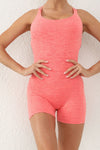 PACK2631198-P14-1, Orange Solid Ruched Criss Cross Backless Workout Romper