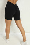 PACK265542-P2-1, Black Solid Ruched Butt Lifting High Waist Sports Shorts