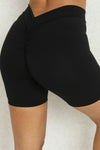 PACK265542-P2-1, Black Solid Ruched Butt Lifting High Waist Sports Shorts