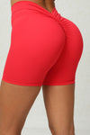 PACK265542-P3-1, Fiery Red Solid Ruched Butt Lifting High Waist Sports Shorts