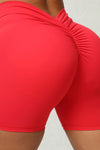 PACK265542-P3-1, Fiery Red Solid Ruched Butt Lifting High Waist Sports Shorts
