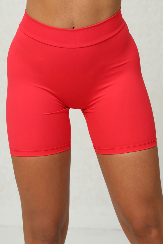 PACK265542-P3-1, Fiery Red Solid Ruched Butt Lifting High Waist Sports Shorts