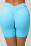 PACK265542-P205-1, Sky Blue Solid Ruched Butt Lifting High Waist Sports Shorts
