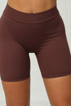 PACK265542-P1017-1, Coffee Solid Ruched Butt Lifting High Waist Sports Shorts