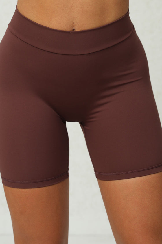 PACK265542-P1017-1, Coffee Solid Ruched Butt Lifting High Waist Sports Shorts