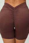 PACK265542-P1017-1, Coffee Solid Ruched Butt Lifting High Waist Sports Shorts