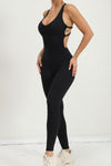 PACK2631196-P2-1, Black Solid Criss Cross Backless Active Jumpsuit