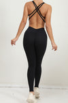 PACK2631196-P2-1, Black Solid Criss Cross Backless Active Jumpsuit