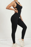 PACK2631196-P2-1, Black Solid Criss Cross Backless Active Jumpsuit