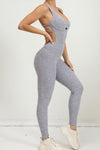 PACK2631196-P11-1, Gray Solid Criss Cross Backless Active Jumpsuit