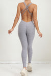 PACK2631196-P11-1, Gray Solid Criss Cross Backless Active Jumpsuit