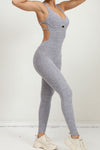 PACK2631196-P11-1, Gray Solid Criss Cross Backless Active Jumpsuit