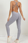 PACK2631196-P11-1, Gray Solid Criss Cross Backless Active Jumpsuit