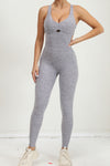 PACK2631196-P11-1, Gray Solid Criss Cross Backless Active Jumpsuit