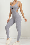 PACK2631196-P11-1, Gray Solid Criss Cross Backless Active Jumpsuit