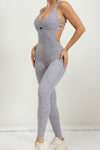 PACK2631196-P11-1, Gray Solid Criss Cross Backless Active Jumpsuit