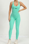 PACK2631196-P1009-1, Mint Green Solid Criss Cross Backless Active Jumpsuit