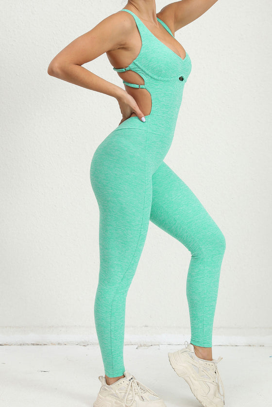 PACK2631196-P1009-1, Mint Green Solid Criss Cross Backless Active Jumpsuit