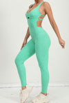 PACK2631196-P1009-1, Mint Green Solid Criss Cross Backless Active Jumpsuit