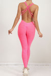 PACK2631196-P3010-1, Bonbon Solid Criss Cross Backless Active Jumpsuit