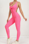 PACK2631196-P3010-1, Bonbon Solid Criss Cross Backless Active Jumpsuit