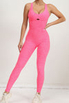 PACK2631196-P3010-1, Bonbon Solid Criss Cross Backless Active Jumpsuit