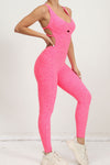 PACK2631196-P3010-1, Bonbon Solid Criss Cross Backless Active Jumpsuit