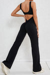 PACK2631199-P2-1, Black Solid Cut Out Backless Wide Leg Yoga Jumpsuit