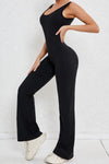 PACK2631199-P2-1, Black Solid Cut Out Backless Wide Leg Yoga Jumpsuit