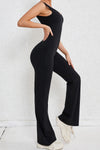 PACK2631199-P2-1, Black Solid Cut Out Backless Wide Leg Yoga Jumpsuit