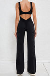 PACK2631199-P2-1, Black Solid Cut Out Backless Wide Leg Yoga Jumpsuit