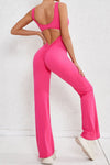 PACK2631199-P6-1, Rose Red Solid Cut Out Backless Wide Leg Yoga Jumpsuit