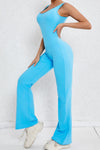 PACK2631199-P205-1, Sky Blue Solid Cut Out Backless Wide Leg Yoga Jumpsuit