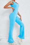 PACK2631199-P205-1, Sky Blue Solid Cut Out Backless Wide Leg Yoga Jumpsuit