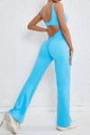 PACK2631199-P205-1, Sky Blue Solid Cut Out Backless Wide Leg Yoga Jumpsuit