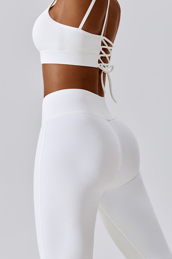 PACK2611633-P1-1, White Active Bra and Arched Flare Pants Workout Set