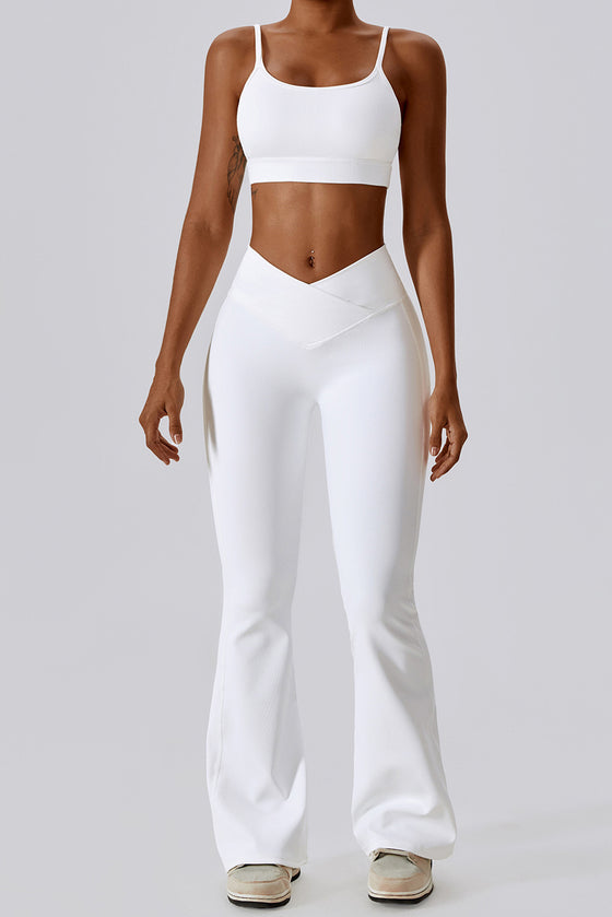 PACK2611633-P1-1, White Active Bra and Arched Flare Pants Workout Set