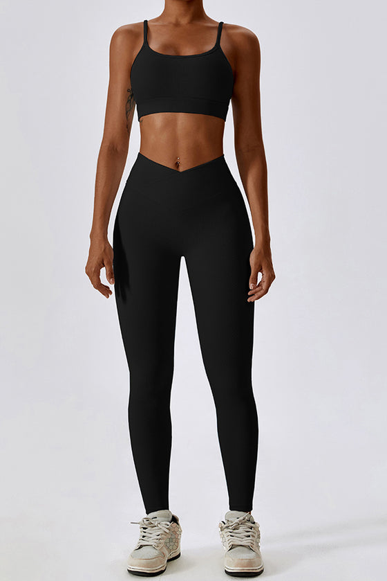 PACK2611634-P2-1, Black Active Bra and Arched Leggings Active Workout Set