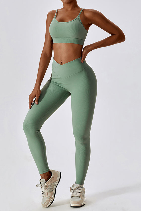 PACK2611634-P1109-1, Grass Green Active Bra and Arched Leggings Active Workout Set